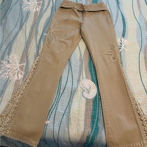 Vintage Crest Tan Embroidered Flare Pants